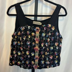Canvasbacks Vintage Embroidered Floral Print Tank Top, size 14